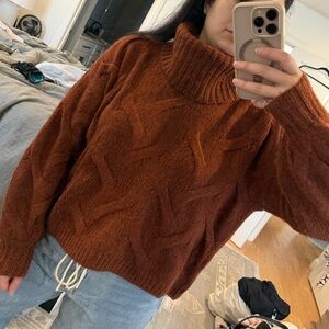 Madewell Rich Brown Cable Knit Turtleneck Sweater